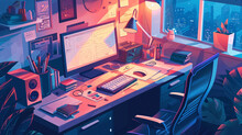 Detailed Depiction Of Freelancer's Workstation, AI Generated