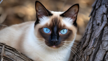 Canvas Print - Cute kitten sitting outdoors, staring at camera, surrounded by nature generated by AI