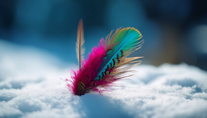 Poster - Fluffy feather, vibrant colors, nature beauty in close up generated by AI