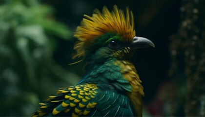 Poster - A vibrant macaw perching on a branch in the rainforest generated by AI