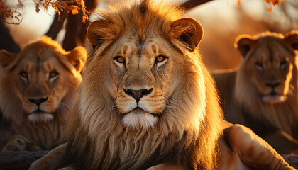 Poster - Lioness and cub, majestic family in African wilderness generated by AI