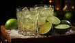 Refreshing lime mojito, a citrus cocktail with ice and lemon slice generated by AI