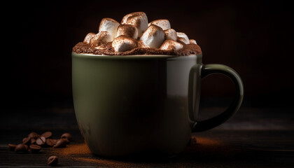 Canvas Print - Hot coffee on wooden table, dark and frothy, perfect refreshment   generated by AI