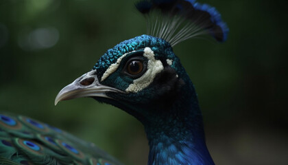 Canvas Print - A majestic peacock displays vibrant colors in nature beauty generated by AI