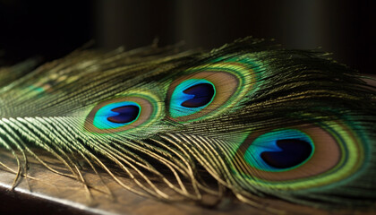 Poster - Vibrant peacock feathers showcase nature elegance and beauty in colors generated by AI