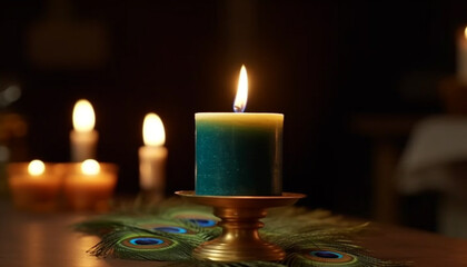 Sticker - Burning candle illuminates spirituality in the dark night of celebration generated by AI