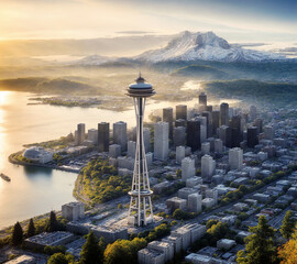 Seattle, Space Needle Tower - from above