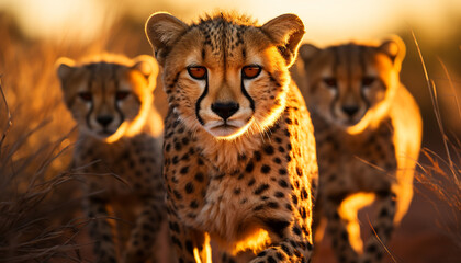 Poster - Majestic cheetah walking in African wilderness, beauty in nature generated by AI