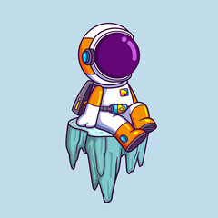 Wall Mural - Cute Astronaut sitting on the flying rock. Science Technology Icon Concept