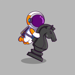 Wall Mural - Cute Astronaut riding on horse chess piece. Science sport Icon Concept