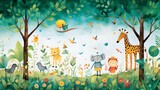 Fototapeta Natura - Imaginative Adventure: Whimsical Nature in Children's Book Illustration