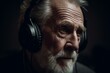 Elderly unwind with noise-cancelling headphones for ultimate calm. Generative AI