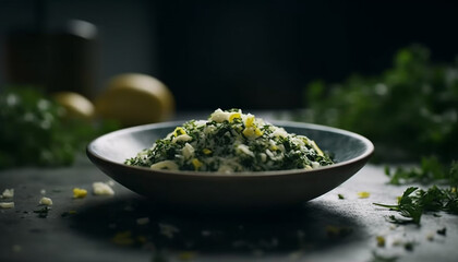 Freshness and healthy eating in a vegetarian bowl of organic salad generated by AI