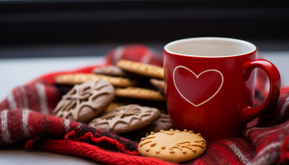 Sticker - Homemade chocolate cookies on rustic wooden table generated by AI