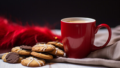 Wall Mural - Hot chocolate and cookies on a wooden table generated by AI