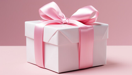 Poster - Pink gift box wrapped in shiny wrapping paper generated by AI