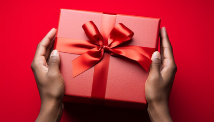 Poster - Hand holding gift box, celebrating birthday with love generated by AI