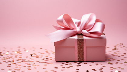 Wall Mural - Shiny gift box wrapped in pink wrapping paper generated by AI