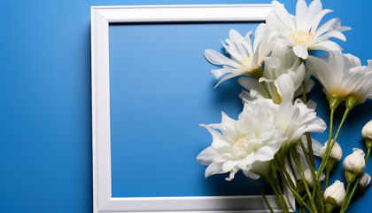 Poster - Blue flower in vase brings freshness to indoors generated by AI