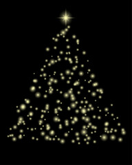 Wall Mural - Christmas tree with small bright glowing circles mockup on a black transparent background.