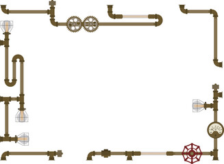 Wall Mural - Steampunk plumbing frame Copper material with solid color
