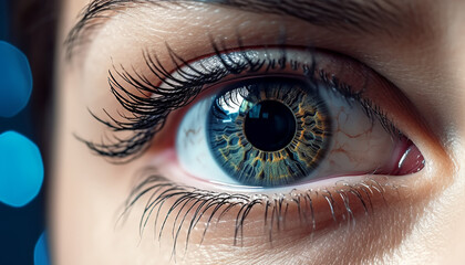 Close up of a woman blue eye staring generated by AI