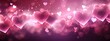 Blurred glittering hearts and lights. Gradient pink and purple abstract backdrop. Romantic and love concept. Valentines day background for design greeting card, banner, flyer, poster