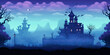 Video game style retro graphics haunted mansion spooky scary background, vintage landscape, generated ai