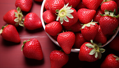 Canvas Print - Freshness and sweetness in a bowl of strawberries generated by AI