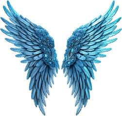 Wall Mural - Blue angel wings isolated on transparent background. PNG