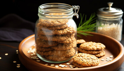 Canvas Print - Homemade chocolate chip cookie on rustic wooden table generated by AI