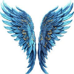 Wall Mural - Blue angel wings isolated on transparent background. PNG