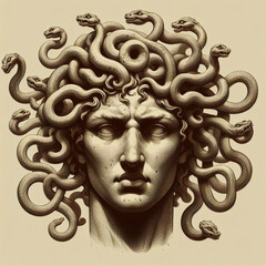 Wall Mural - The Classic Depiction Of The Head Of The Gorgon Medusa From Ancient Mythology. A Gloomy Awesome Look Horror Fright. 