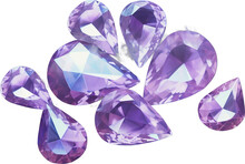 Purple Diamonds Isolated On Transparent Background. PNG