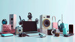 An assemblage of contemporary gadgets and electronic devices showcased in a 3D illustration against a white background. A set of vector illustration icons.