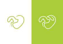 Dog And Cat Logo Design. Love Pet Health Care White Leaf Concept Icon Symbol
