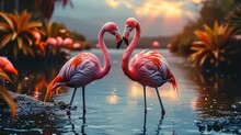 Two Pink Flamingos. Generative AI.