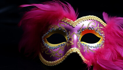 Mardi Gras celebration, mask, costume, party, elegance, gold, luxury generated by AI