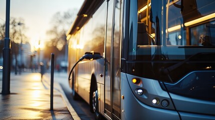 An electric Bus at a charging station. Generative AI.