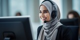 Fototapeta  - Arabic Woman Customer Service Representative Career Attractive Environment Generative AI