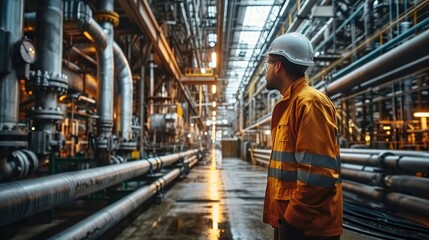 Poster - Engineer inspecting engineering pipes in a brewery. Generative AI.