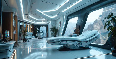 Poster - Futuristic medical office, Sci-fi style. Generative AI.
