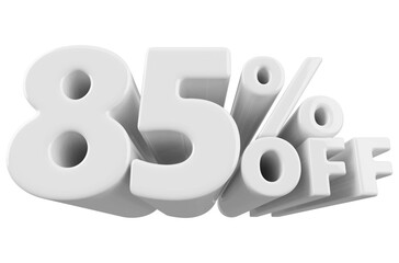 85 percentage off sale discount number white 3d render