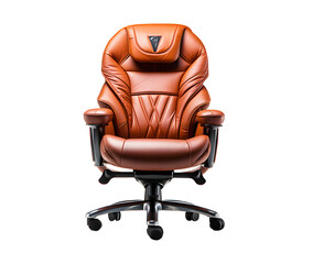 office chair from brown leather on cut out PNG. Chairs for senior executives. Realistic office chair clipart template pattern. modern interior decoration.