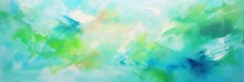 Abstract Green Blue White Painting Brush Texture Background, Rough Colorful Acrylic Painting Banner For Spring And Home Decoration.