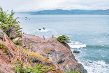 Land's End Trail In San Francisco, A Popular Walk Along The Rocky Pacific Coastline. Beautiful Landscapes Of California
