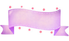 Watercolor Hand-drawn Illustration Pastel Purple Ribbon Banner Text Box Adorned With Pink Polka Dots