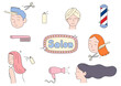 Set of beauty salon shops. hairdresser element vector icon. outline art and hand-drawn-style vector illustrations.
