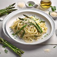 Delicious plate of asparagus pasta