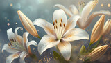 Fototapeta Kwiaty - Piękne kwiaty lilie, dekoracja ścienna, tło, generative ai
